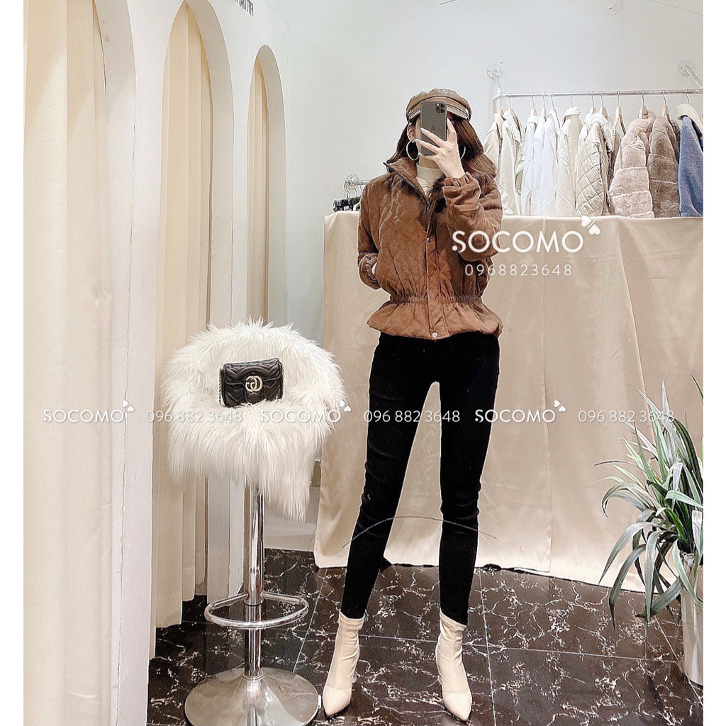 Áo khoác da nhung tăm bo eo nữ Socomo- Hàng loại 1, chất đẹp- Giá tốt - 100% ảnh Socomo Tự Chụp