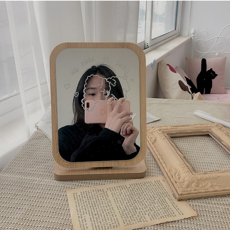 [TẶNG BÚT VẼ GƯƠNG] Gương gỗ decor để bàn trang điểm gập được 90 độ phong cách Hàn Quốc