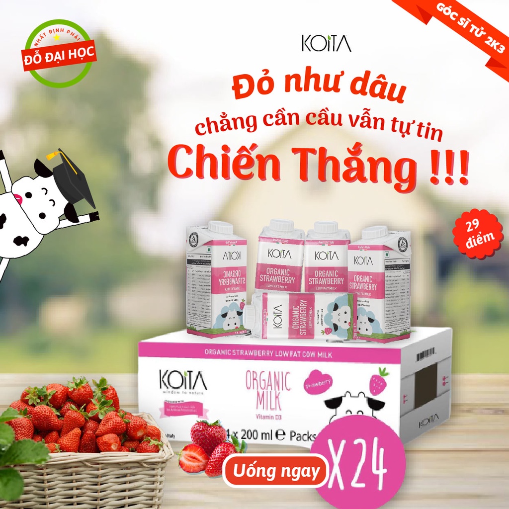 THÙNG 24 HỘP SỮA BÒ KOITA VỊ DÂU HỮU CƠ -200ml  FREESHIP