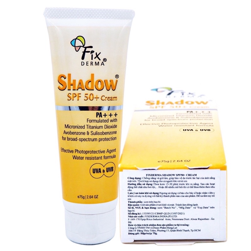 (HÀNG CHÍNH HÃNG) kem chống nắng Fixderrma Shadow SPF 50+ cream
