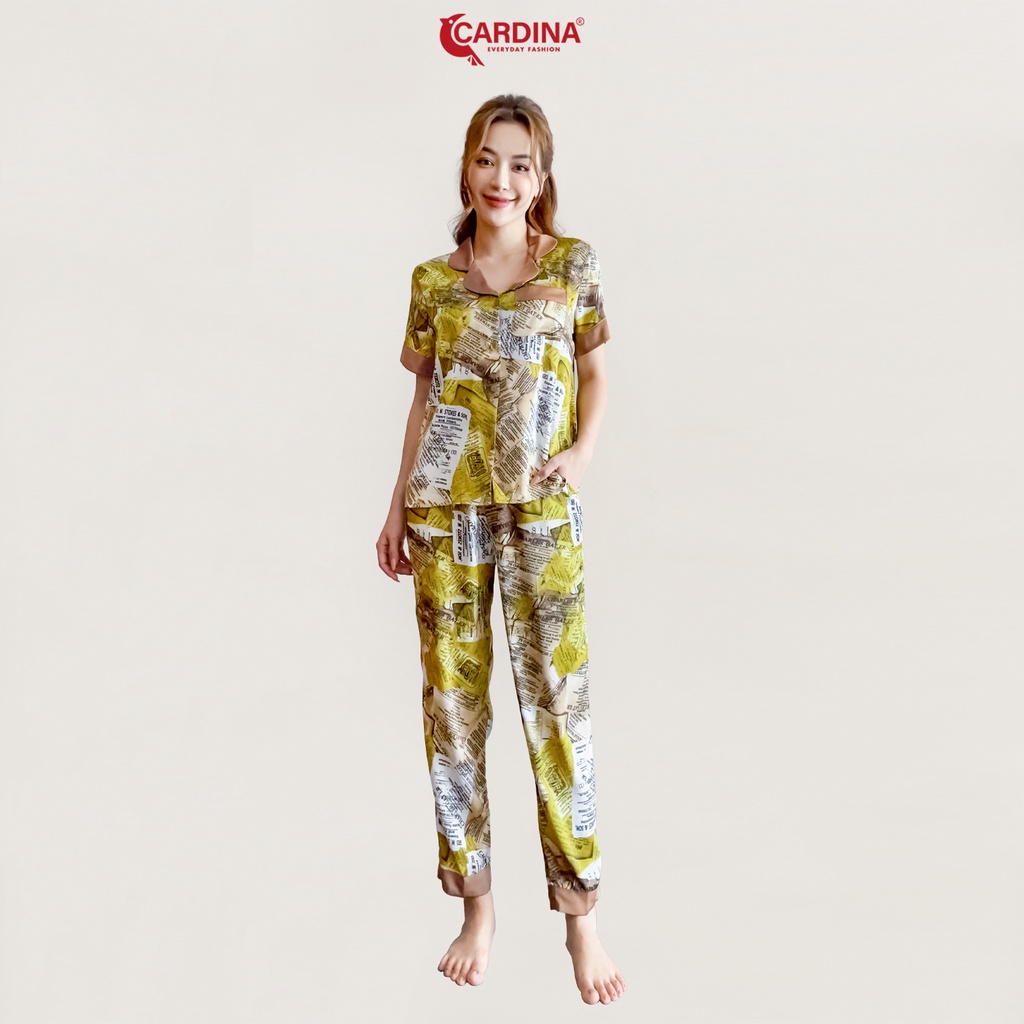Đồ Bộ Nữ 𝐂𝐀𝐑𝐃𝐈𝐍𝐀 Pijama Chất Lụa Satin Nhật Cao Cấp Quần Dài Áo Cộc Tay Co Giãn Nhẹ 2Pi05