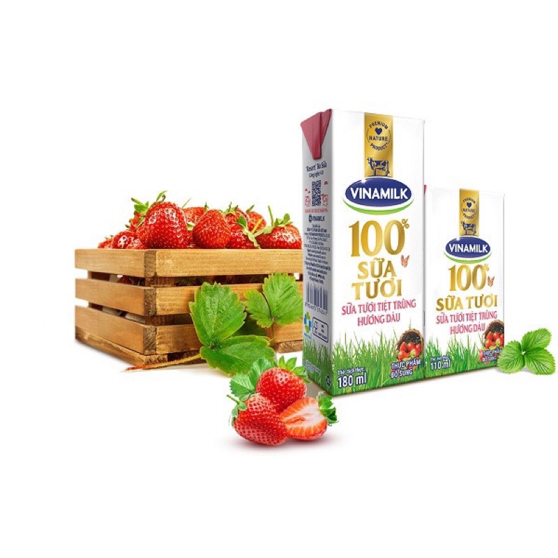 Thùng 48 Hộp Sữa tươi vinamilk 100% vị dâu 180ml