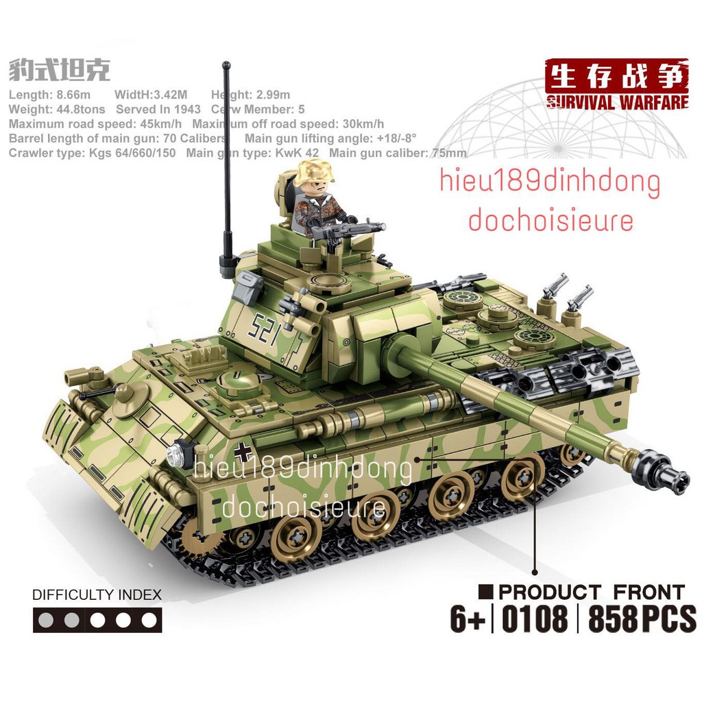 Lắp Ráp Xếp Hình non Lego City SY0108 : Xe tank PZ Panther V panzerkampfwargen 858 mảnh