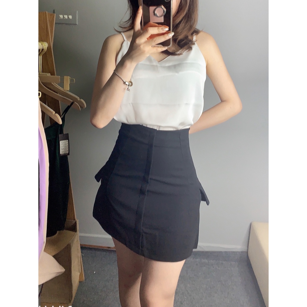 Chân váy chữ A cạp lưng cao ôm eo, Váy 2 túi sườn tôn dáng có lót trong TAN125