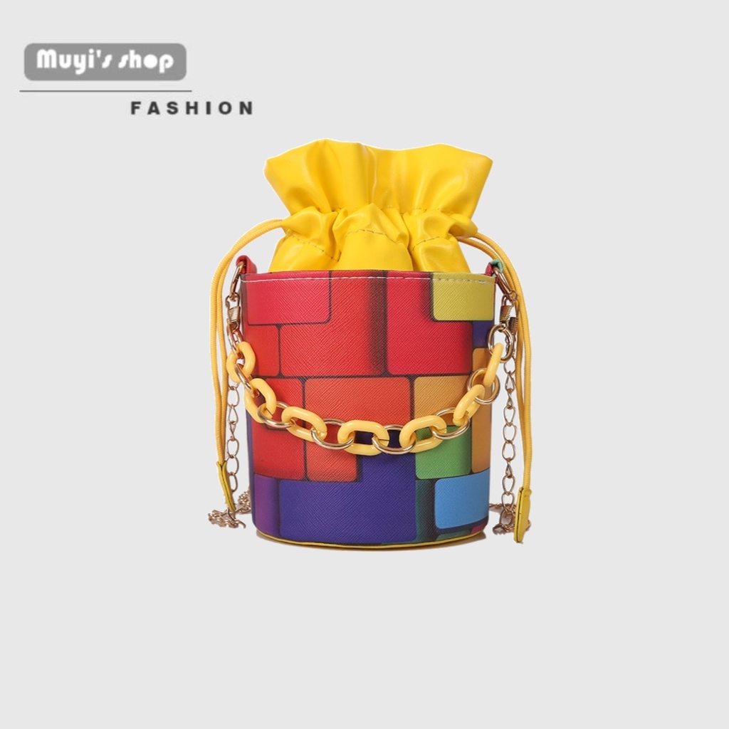 Túi Đeo Vai Hình Trụ In Họa Tiết graffiti Màu Sắc Tương Phản Thời Trang 2022 Cho Nữ