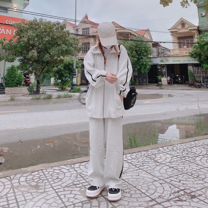 [ ẢNH THẬT ] SET ÁO KHOÁC + QUẦN ỐNG RỘNG XÁM THỂ THAO ULZZANG FORM RỘNG | BigBuy360 - bigbuy360.vn