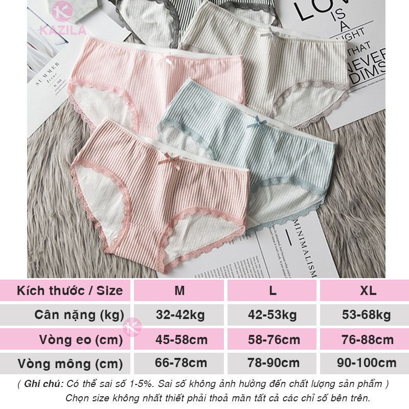 Quần lót nữ cotton cao cấp kẻ sọc ren đùi gắn nơ, quần xì nữ co giãn 4 chiều thoáng khí Kazila QLH6 | BigBuy360 - bigbuy360.vn