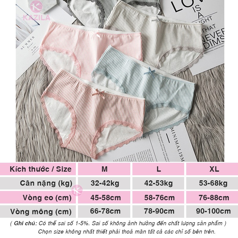 Quần lót nữ cotton cao cấp kẻ sọc ren đùi gắn nơ, quần xì nữ co giãn 4 chiều thoáng khí Kazila QLH6