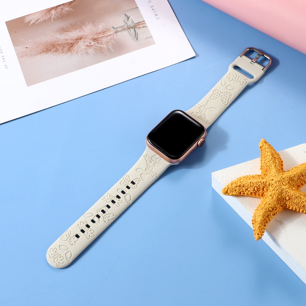 Dây Đeo Đồng Hồ Bằng Silicone Hình Mickey Cho Apple Watch 38mm 40mm 41mm 42mm 44mm 45mm Series 8 7 6 SE 5 4 3 2 1