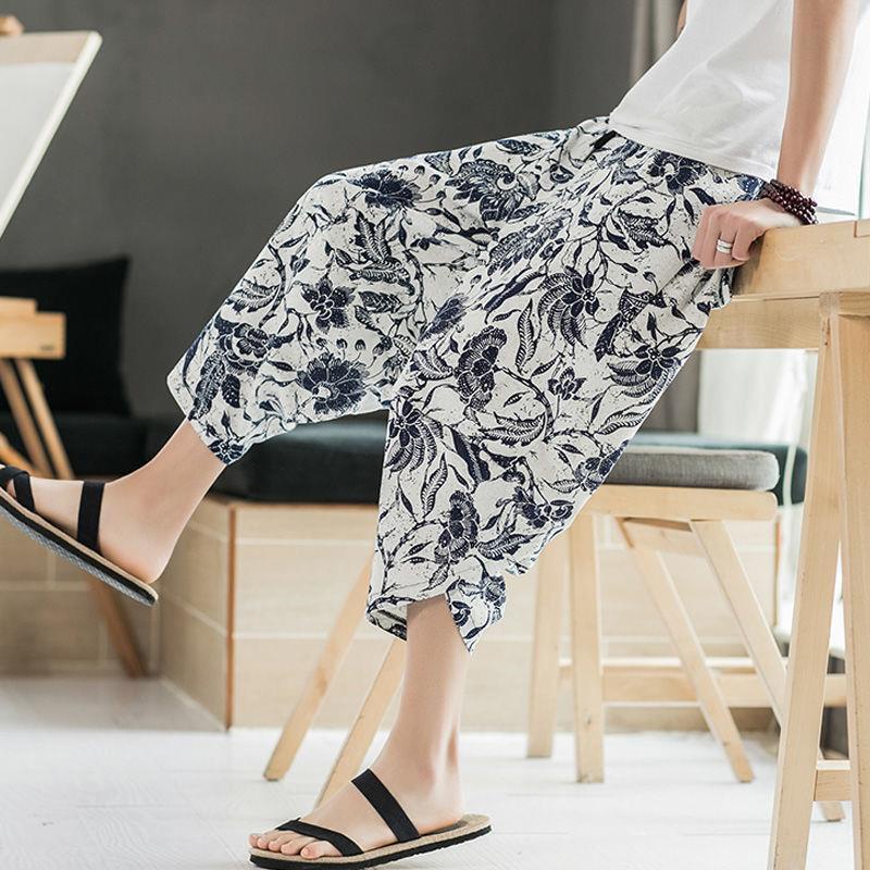 Quần dài vải lanh ống rộng phong cách Trung Hoa thời trang mùa hè cho nam