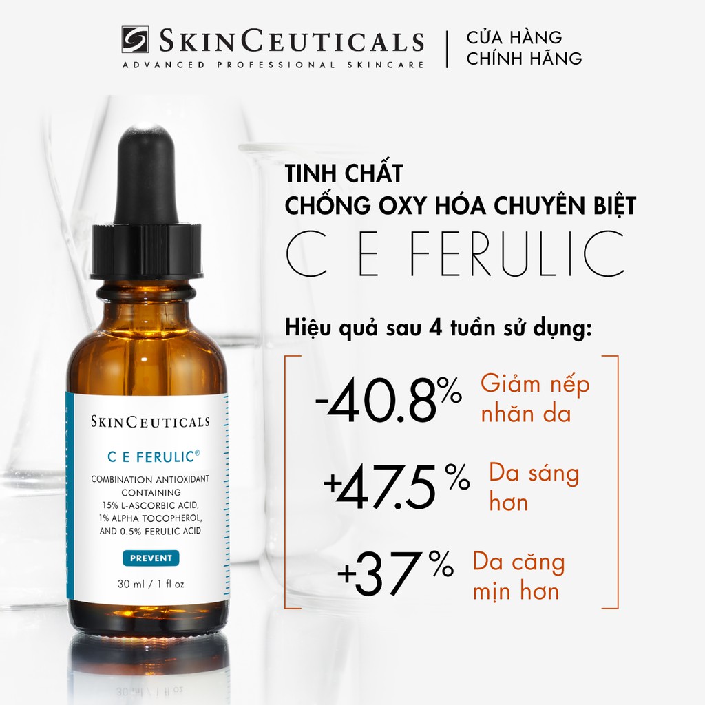 [Mã COSLUX05 giảm 120K] Skinceuticals C E Ferulic giúp làn da trở nên khoẻ mạnh và săn chắc hơn 30ml