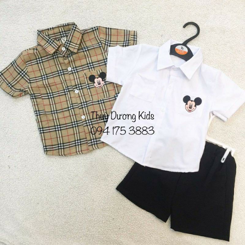 Bộ hè áo sơ mi túi Mickey kèm quần đũi cho bé 7-22kg