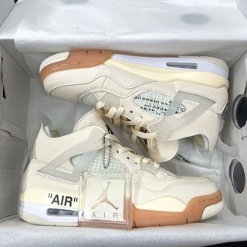 Giày air jodan 4 retro off white kem ,giày sneaker jd4