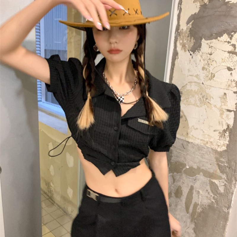 Áo Croptop Tay Ngắn Phối Dây Rút Thời Trang Cá Tính Dành Cho Nữ