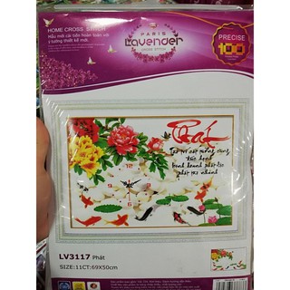 Tranh thêu 3d đồng hồ phát lv3117-69x50cm