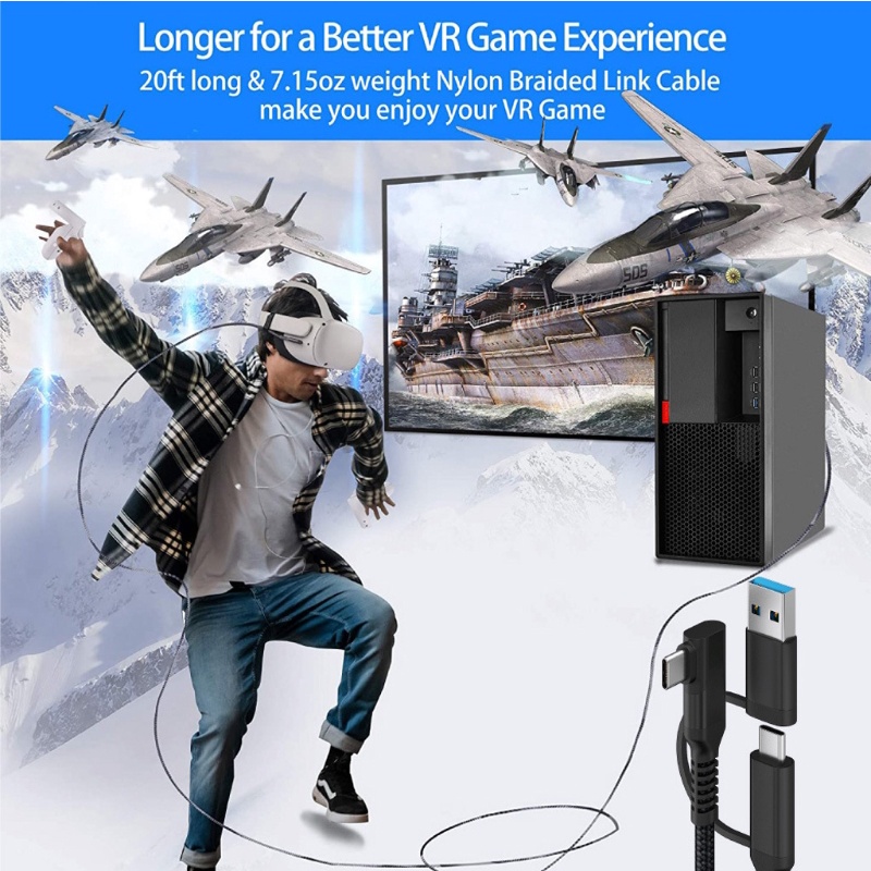 Dây Cáp Sạc USB C Truyền Dữ Liệu Nhanh 2 Trong 1 Cho Kính Thực Tế Ảo Oculus Quest VR