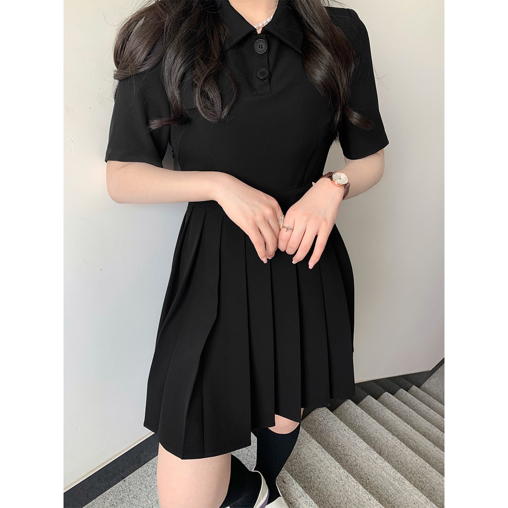 Đầm polo xếp ly màu đen HB D049 | BigBuy360 - bigbuy360.vn