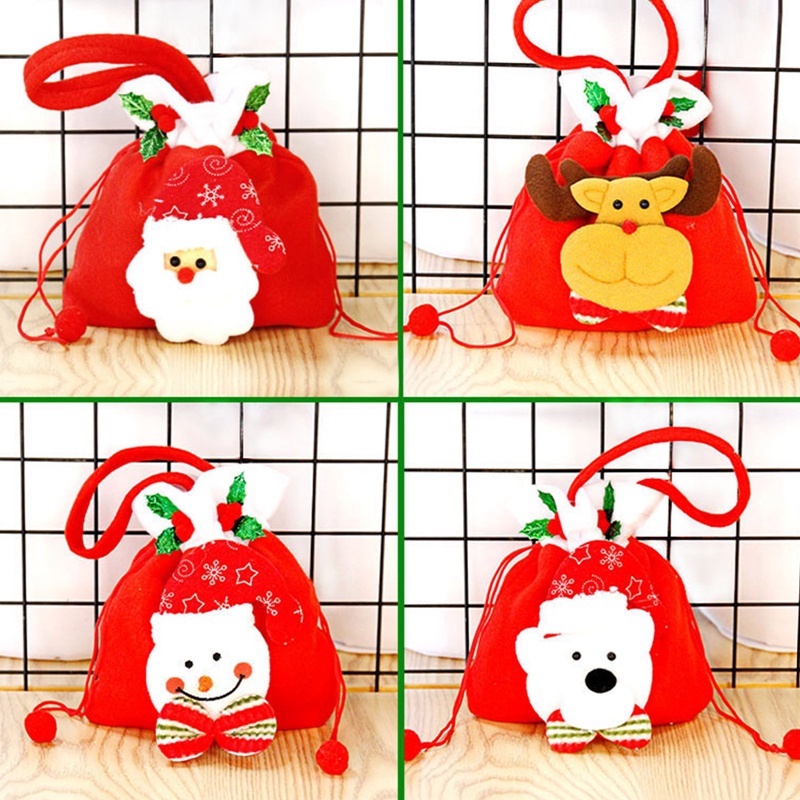Túi Tote Đựng Kẹo Giáng Sinh Bằng Vải Không Dệt Hình Ông Già Noel Người Tuyết Tuần Lộc Sáng Tạo Cho Trẻ Em