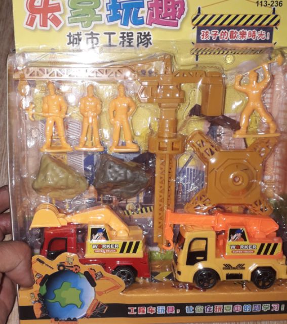 Sét xe mô hình công trình thành phố hoặc xây dựng bằng nhựa