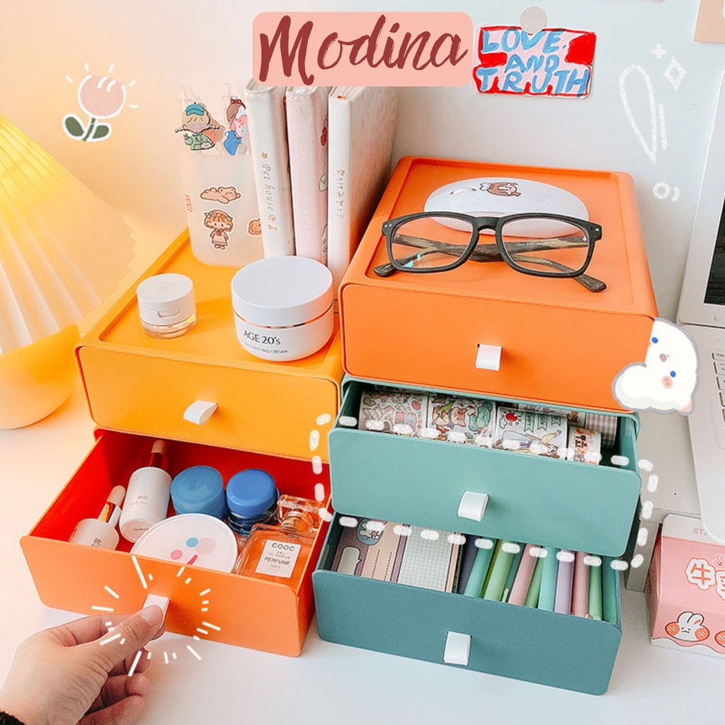 Tủ mini để bàn nhựa MODINA bền đẹp, kệ ngăn kéo 1 ngăn màu morandi