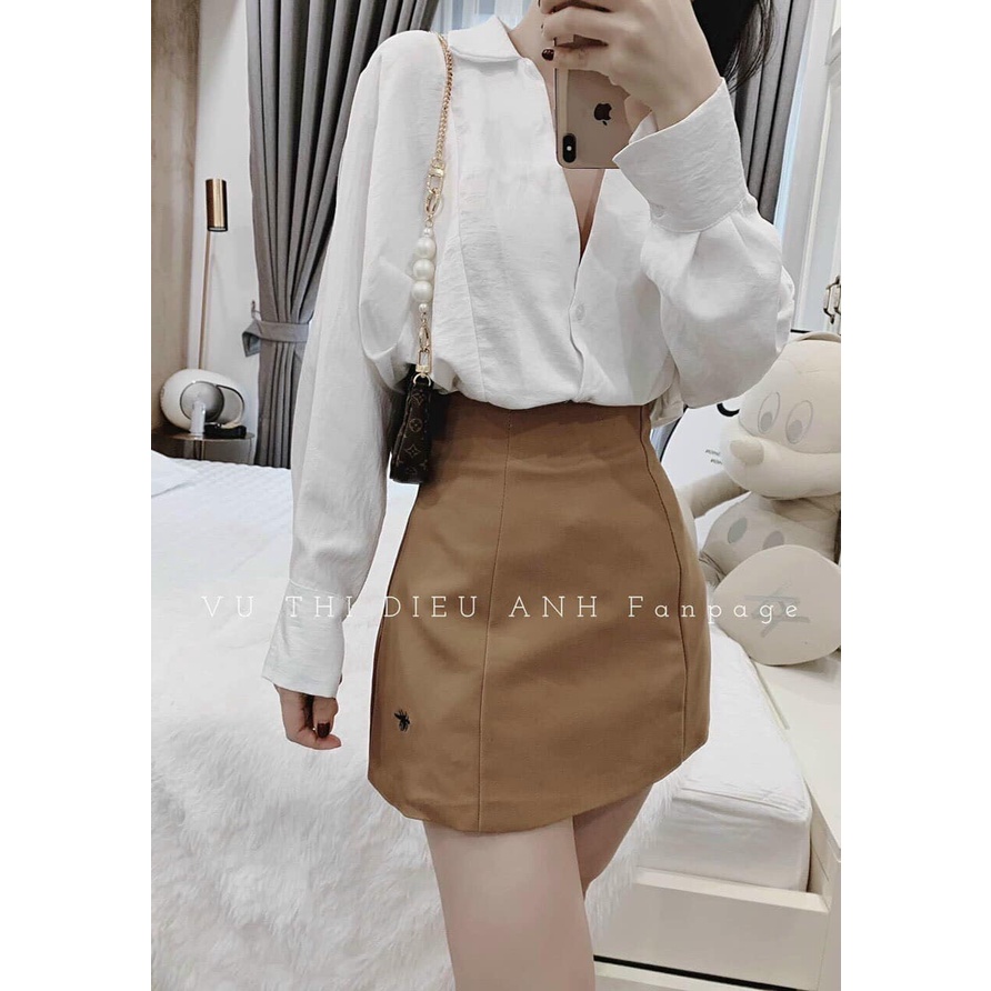 Chân váy chữ A thêu ong chất thô mềm