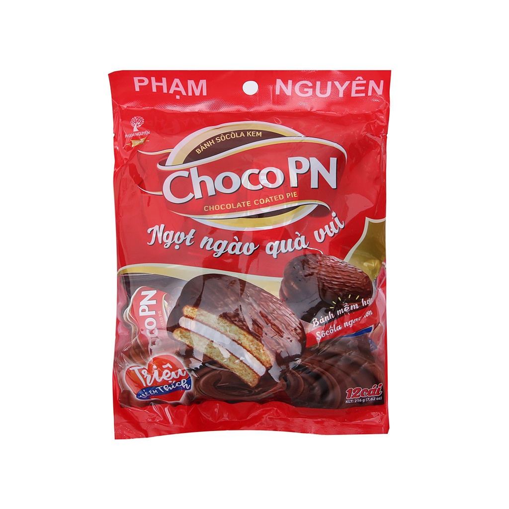 Bánh socola kem Phạm Nguyên Choco PN gói 216g (12 cái)