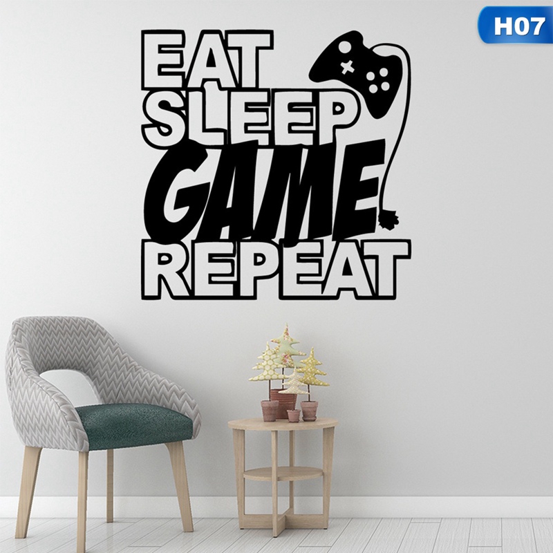 Miếng dán tường trang trí bằng Vinyl họa tiết hình máy chơi game /chữ Eat Sleep Game độc đáo