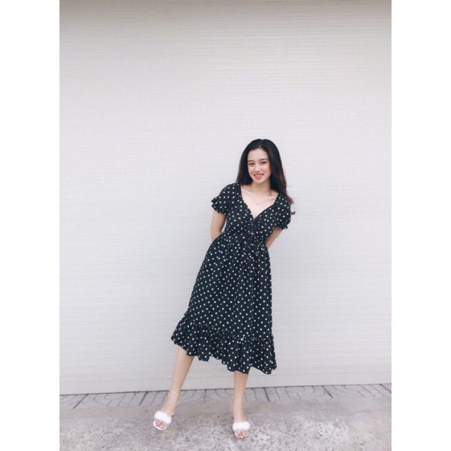 Đầm tay phồng dây rút (hình thật+video) | BigBuy360 - bigbuy360.vn