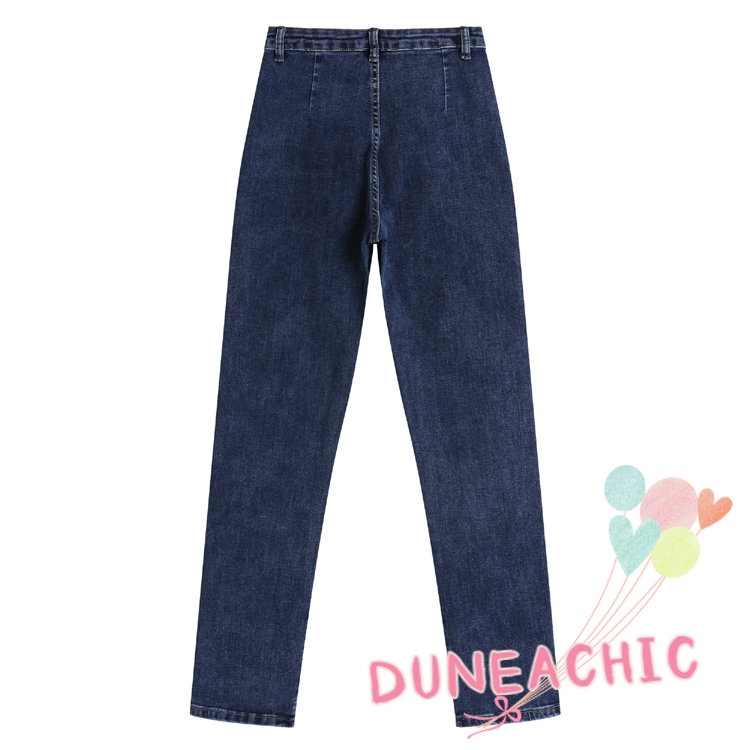 DUNEA Quần jean dài lưng cao dáng rộng co giãn tốt thiết kế quyến rũ cho nữ