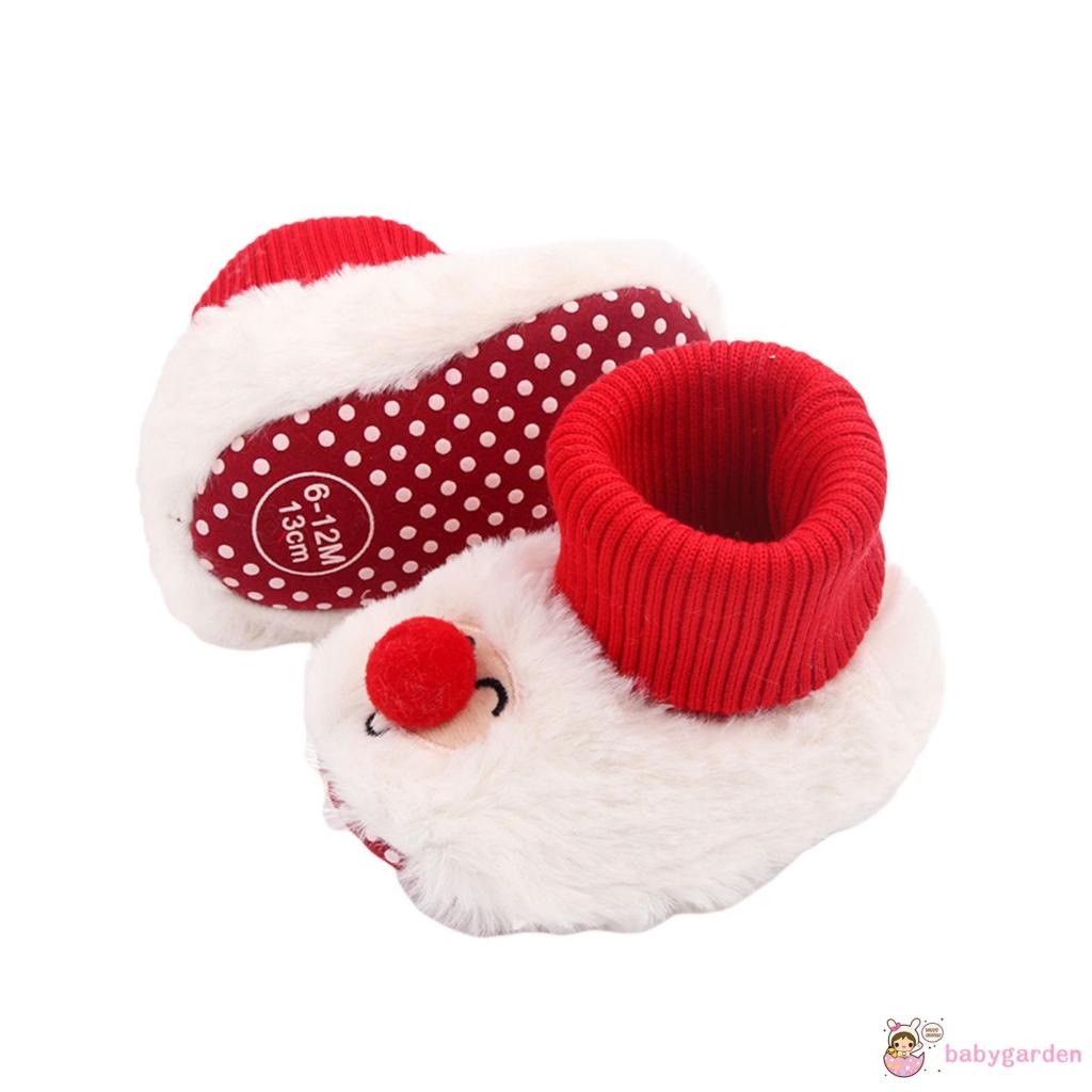 Giày Đế Mềm Chống Trượt Trang Trí Lông Xù Phong Cách Giáng Sinh Dành Cho Các Bé