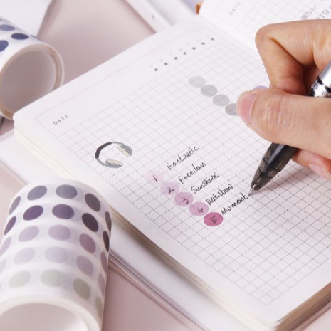 &lt;Video Review&gt; Cuộn Miếng Dán Sticker Washi Họa Tiết Hình Chấm Tròn Trang Trí Bullet Journal Nhật Ký DIY Sổ Vở D188
