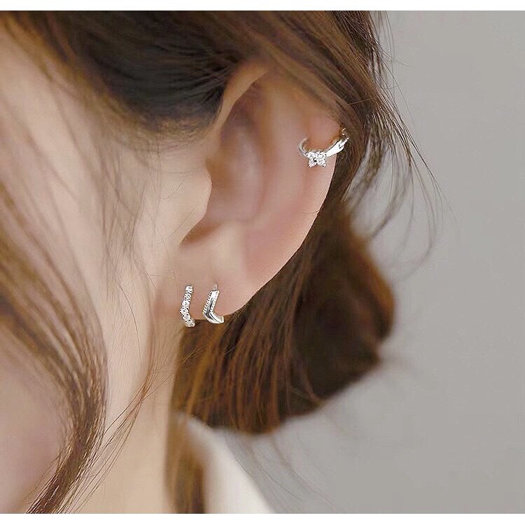 Khuyên tai bạc nữ TLEE tròn phong cách cá tính mix theo set phong cách Hàn Quốc TleeJewelry B0109