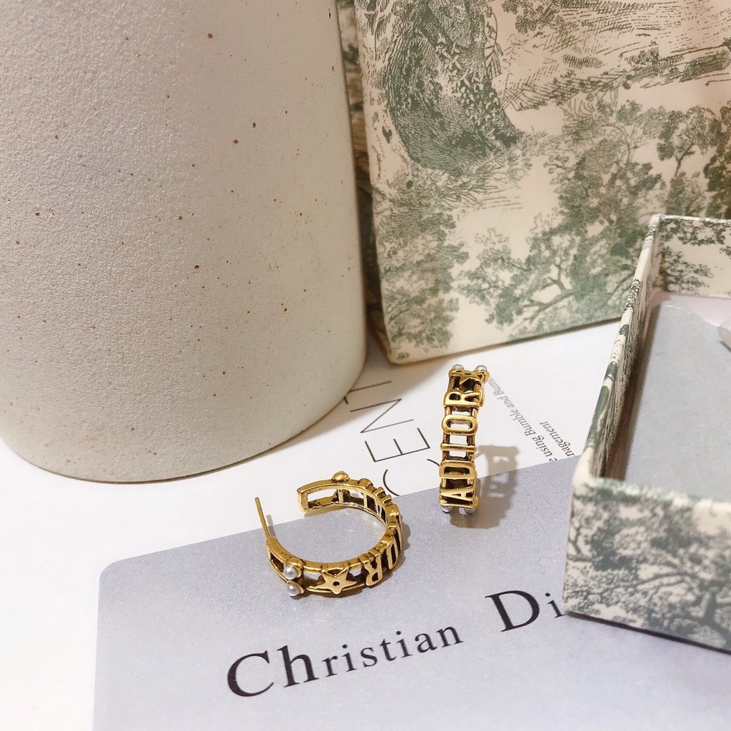 Khuyên Tai Tròn Bằng Thép Titan In Logo Dior Thời Trang Cho Nữ