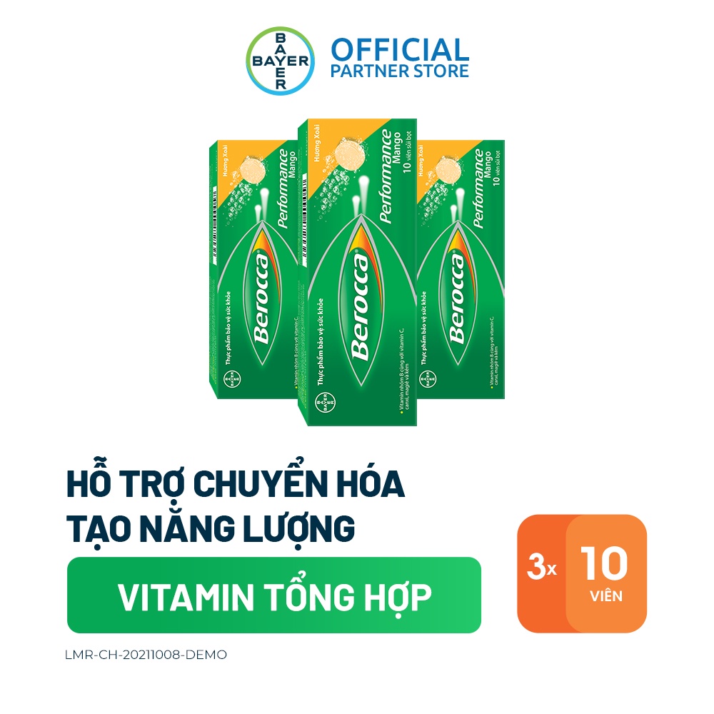 Bộ 3 hộp viên sủi bổ sung Vitamin Berocca Performance Mango 10 Viên/hộp