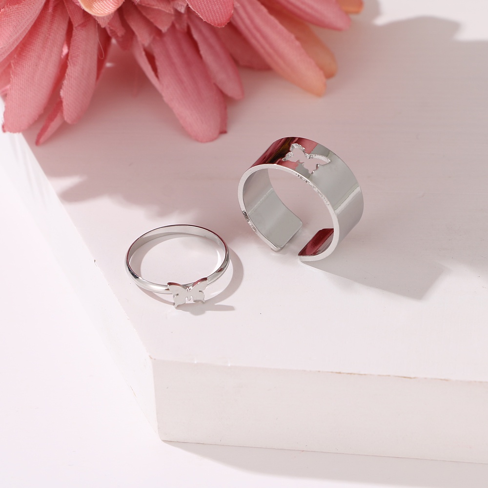 Set 2 Nhẫn Thép Titan Không Gỉ 2021 Hình Bướm Thời Trang Cho Nữ