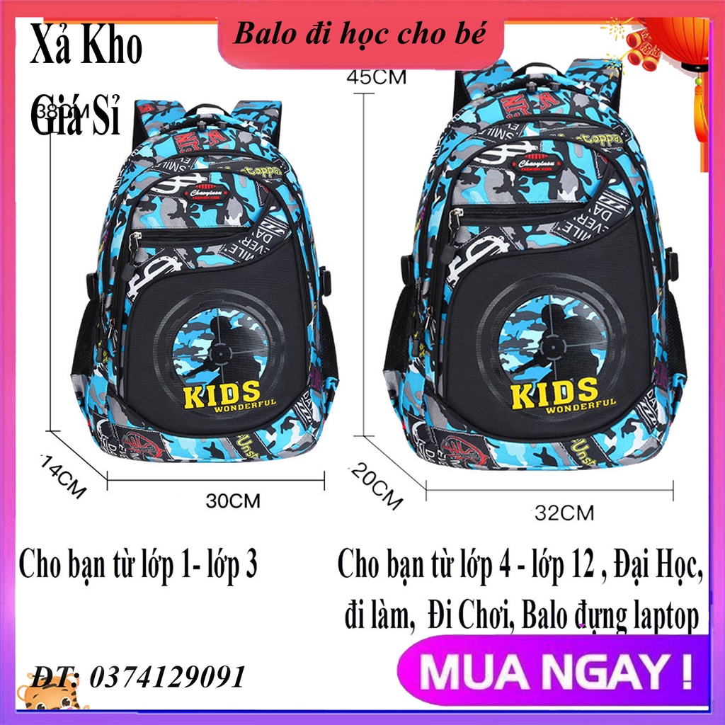 [Mẫu cực hot- 2Size] Balo nam hình pugh cho học sinh cấp 1, cấp 2, cấp 3 màu loang cá tính phong cách, balo chống thấm