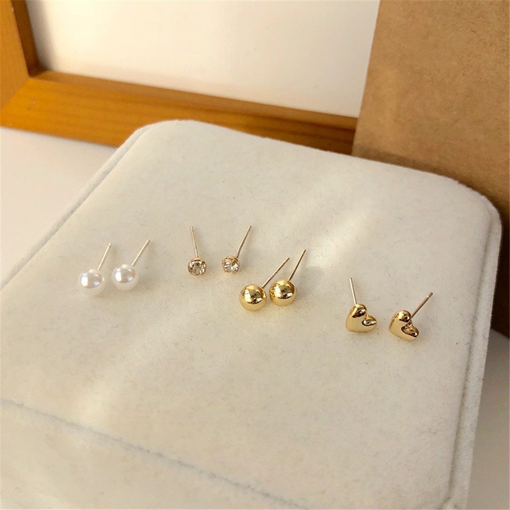 Set 4 đính ngọc trai giả / mặt hình trái tim đơn giản hợp thời trang