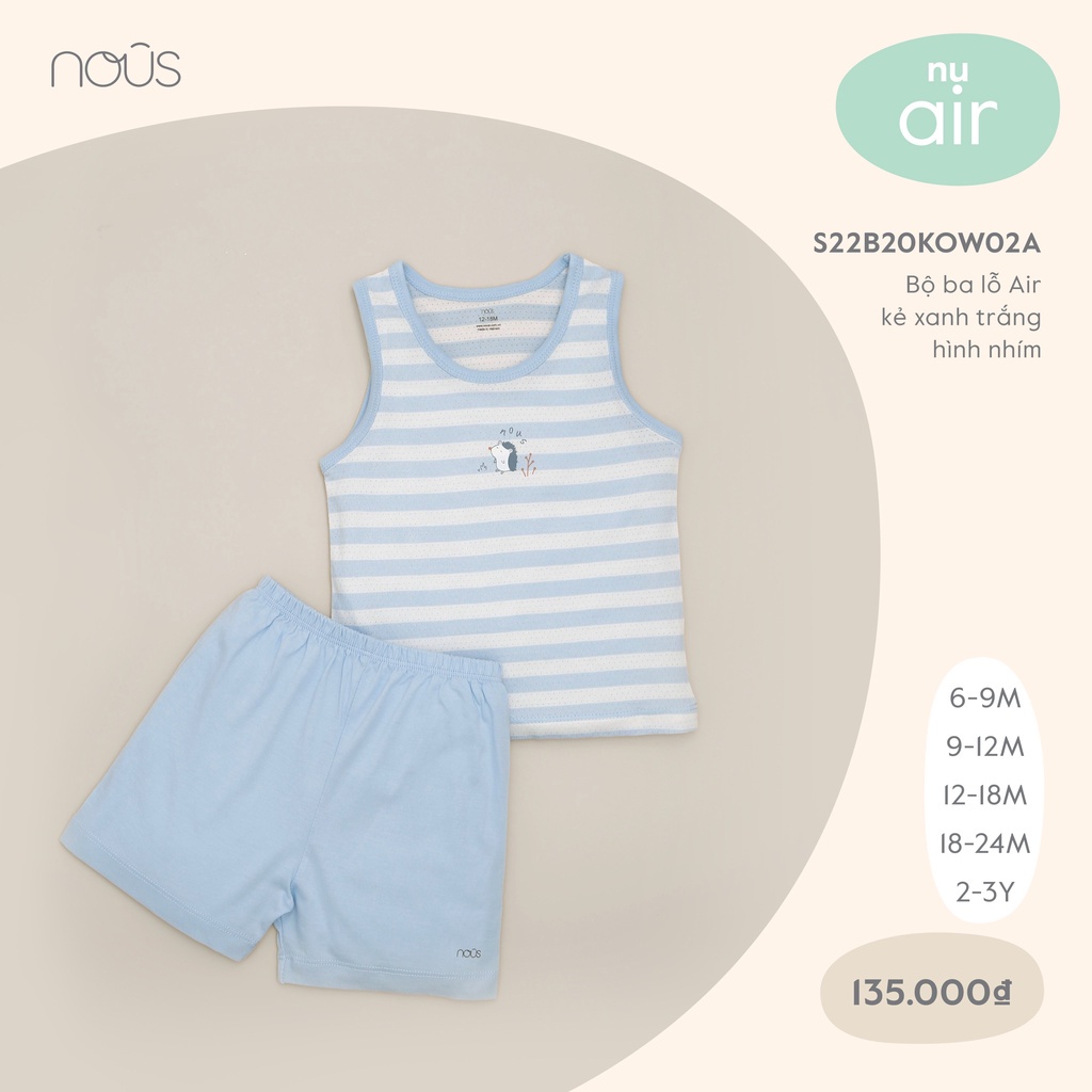 Bộ Quần Áo Ba Lỗ Kẻ Ngang Cao Cấp Nous Màu Xanh Lá Chất Liệu Nu Air (Size Từ 6M-3Y)