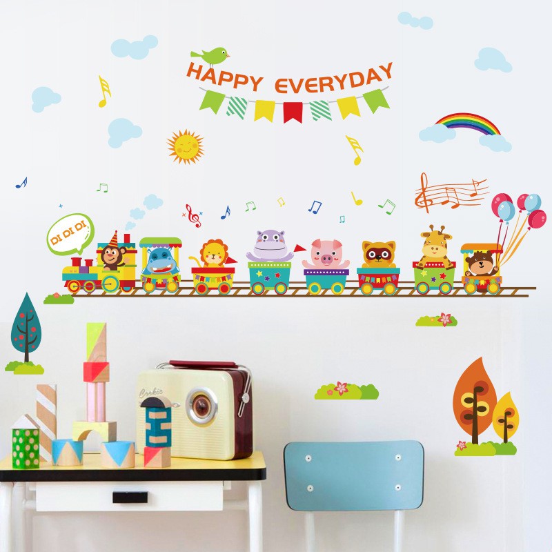 Tranh decal dán tường ĐOÀN TÀU HAPPY cho bé - Decal dán tường