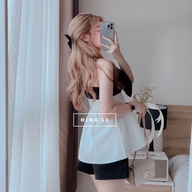 Set áo phối nơ hai dây + quần ngắn
