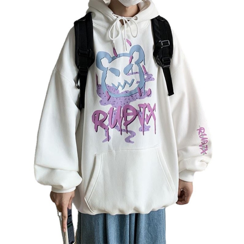 Xiangbao Áo Hoodie Dây Rút Tay Dài In Hình Gấu Ác Quỷ Harajuku Mùa Thu Cỡ Lớn Cho Nam