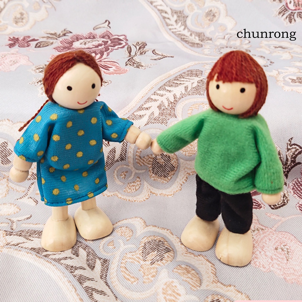 Bộ 7 búp bê gia đình hoạt hình bằng gỗ có khớp cử động đáng yêu