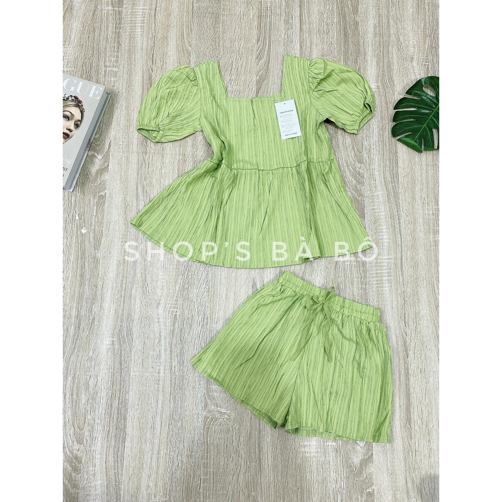 Set đũi thô, cổ vuông, tay phồng cho nữ mặc nhà, mặc đi chơi, vải siêu đẹp, màu tôn da