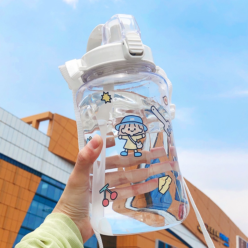 Bình Nước Cỡ Lớn 2000ml Kèm Ống Hút Và Dây Đeo Tiện Dụng