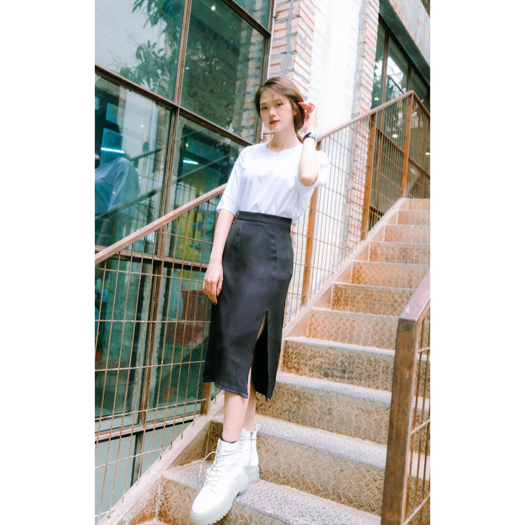 chân váy dài xẻ tà ulzzang phong cách Hàn QuốcCHERRY Váy nữ dài chữ A công sở dài sẻ tà V055