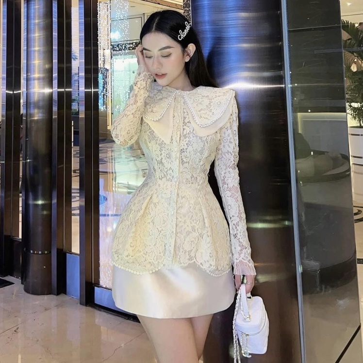 Set áo ren 2 lớp kèm chân váy tacta có lot trong cao cấp.