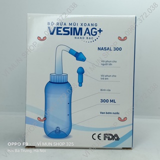Bộ dụng cụ rửa mũi xoang vesim ag+ nano bạc bình 300ml + 30 gói