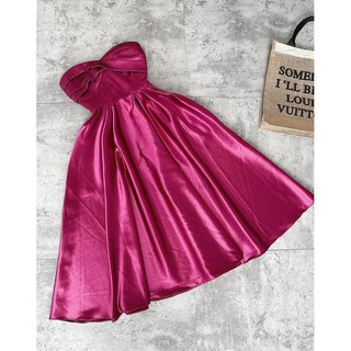 Đầm maxi lụa satin cúp ngực dáng xòe sang trọng