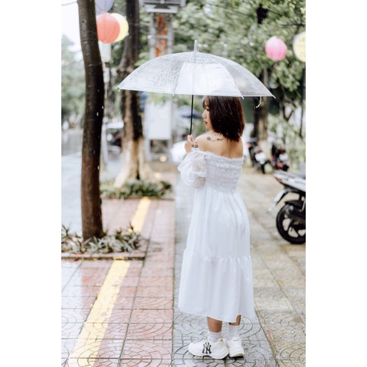 Váy trắng nữ,đầm trễ vai tay voan bánh bèo đi biển,du lịch,đi chơi HD7 | BigBuy360 - bigbuy360.vn