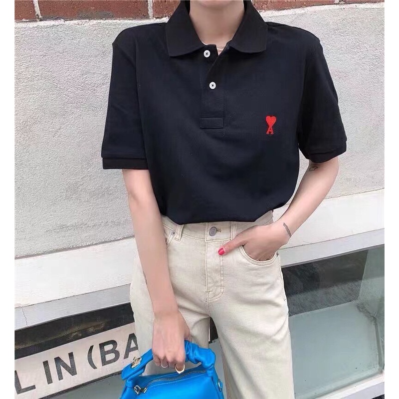 Ami Áo Thun polo Ngắn Tay Thêu Hình Trái Tim Xinh Xắn
